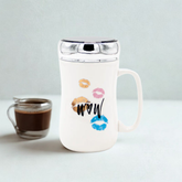 Dudak Desenli Ayna Kapaklı Seramik Mug Kupa